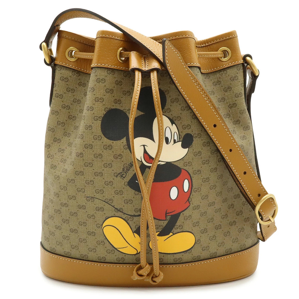 Gucci GG Disney Mickey Mouse Bucket Bag Shoulder Drawstring Beige Cream